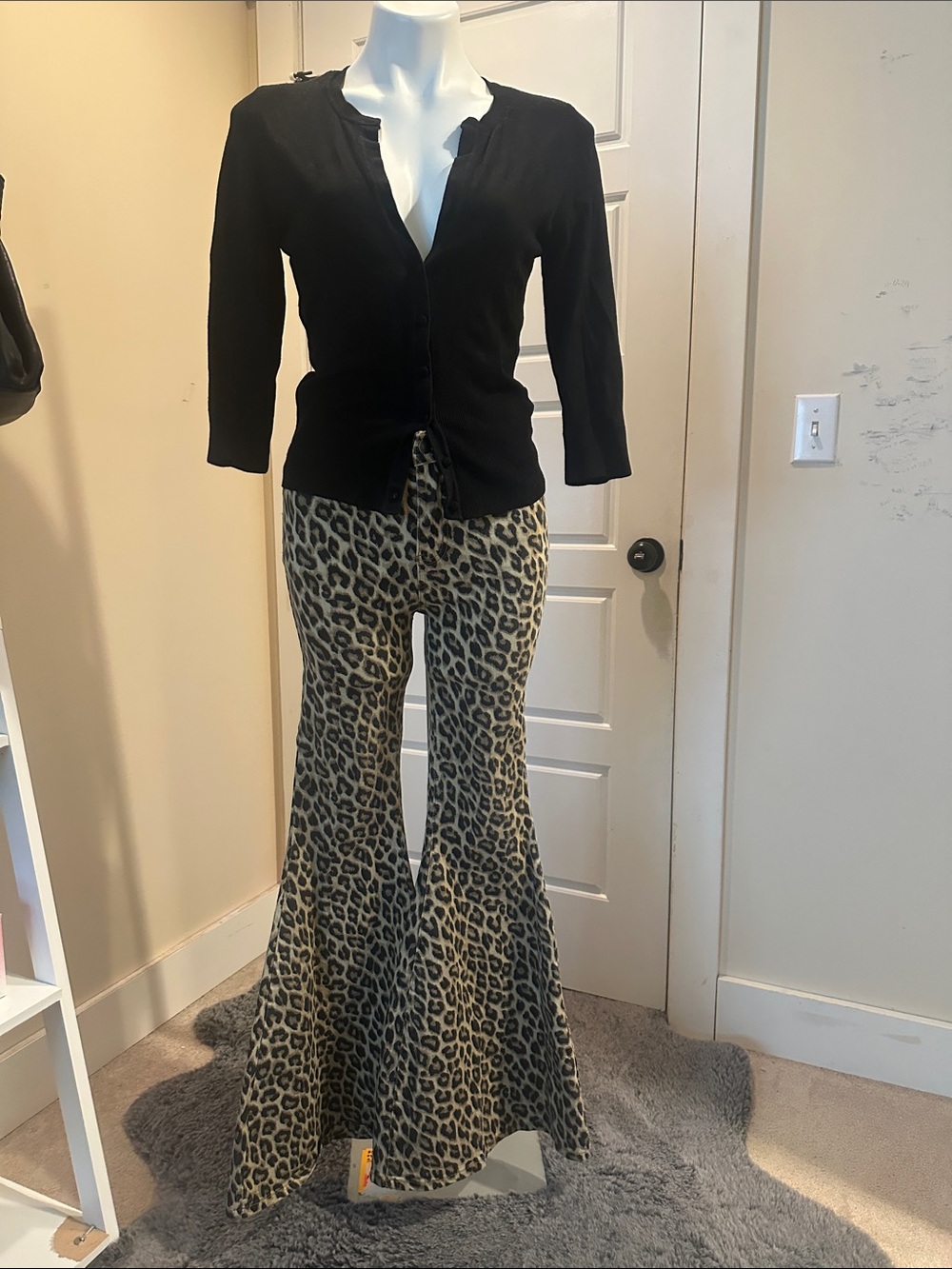 Judy Blue Beige & Black Leopard Flare Pants